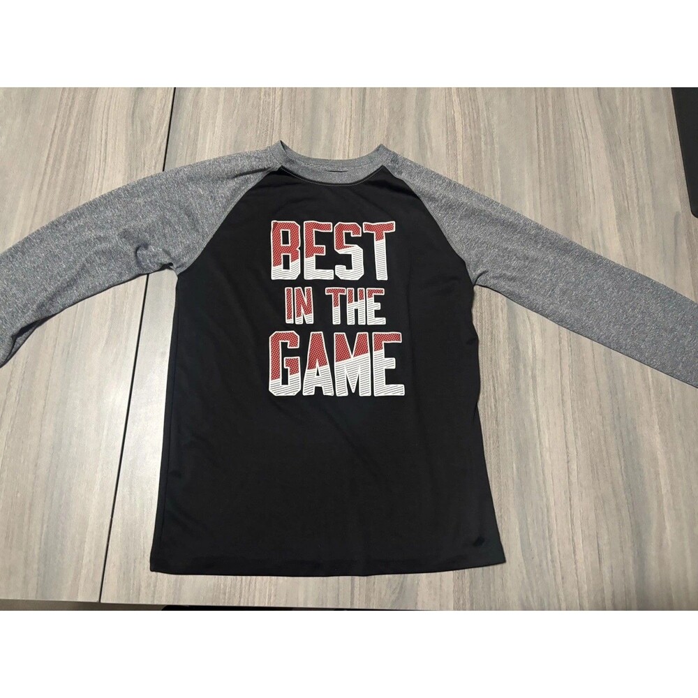 Athletic Works XL 14-16 Performance Long Sleeve Raglan Crew Tee Black/Gray
